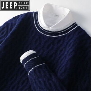 Jeep spirit jeep-strickjacke für herren, dicke wolle, warm, winter, neuer pullover, modischer rundhalspullover, lässig, kontrastfarbe, marineblau, s