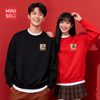 Miniso couple wear sweatshirt men and women same style winter year of the horse new year jacket student thick lamb velvet warm pullover thick lamb velvet burgundy (mt good luck advent chest label) s/165 (real materials quality assurance)
