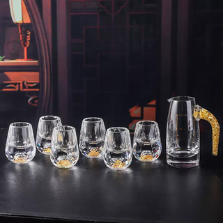 Yusenyi gold foil white wine cup chinese wine cup home wine dispenser light luxury turquoise one-shot spirit cup gift box set 1 pot 6 cups (gold foil water drop cup simple package)