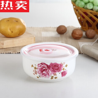 Tuojin jingdezhen ceramic bowl with lid, microwave lunch box, refrigerator sealed box, fruit box, instant noodle bowl, crisper bowl, romantic spring (5 inches)