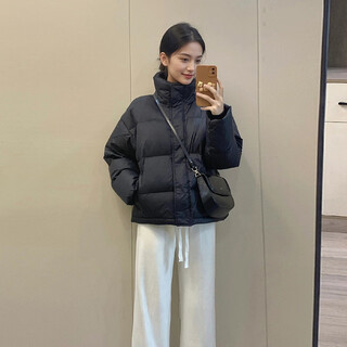 Garnuo black short down jacket for small women 2026 new winter korean version white duck down thickened bread jacket black m 101-115jin jin is equal to 0.5 kg