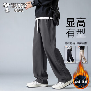 Snoopy (snoopy) casual pants for men, autumn and winter, young and middle-aged outdoor casual sports loose velvet straight trousers, gray 2xl