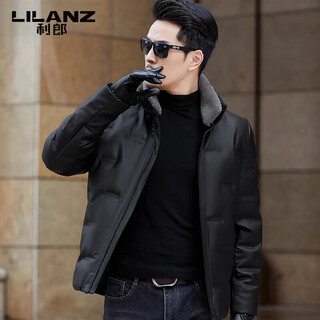 Lilanz stand collar down jacket men's short men's leather jacket thickened 2025 winter new short winter jacket black m 170