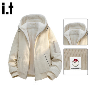 Chocoolate it men's trendy brand textured velvet thickened cotton coat for men 2025 winter large size hooded cotton coat for men warm white counter quality 3xl recommended 170-190jin jin equals 0.5 kg