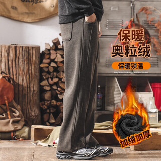 Jay leno american retro heavyweight european cotton velvet knitted sweatpants men's plus velvet winter loose thickened warm straight casual pants for men khaki plus velvet 28 suitable for 95-110jin jin equals 0.5 kg
