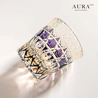 Aura life purple fluorite edo kiriko hand-carved whiskey glass crystal glass foreign wine glass purple fluorite exquisite carving gift box 320ml 1 piece