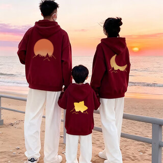 Burgundy year of the horse parent-child clothing for a family of three or four sweatshirts 2025 new autumn and winter mother and child coats children's clothing hooded wine red thin section 180 dad xl