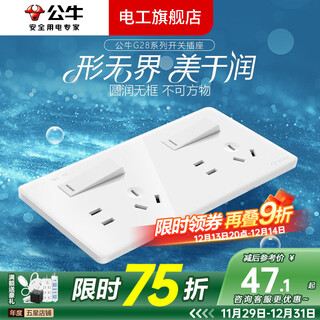 公牛插座面板厨房专用带暗装连排一开双控斜五孔多孔十孔连体开关 二位一开五孔连体(白)【需搭配2个86底盒】