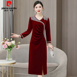 Pierre cardin high-end velvet xi popo cheongsam 2025 new wedding dress burgundy without velvet 2xl