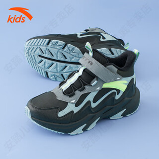 Anta children's cotton shoes for boys, middle and large children 2026 winter new high-top plus suede running shoes anti-slip outdoor snow boots black/thin blue/cold gray-2 35