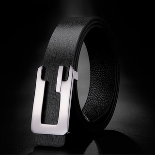 Lism light luxury high-end men's belt korean style trendy men's smooth buckle belt cowhide trousers belt green business belt black silver buckle 120cm