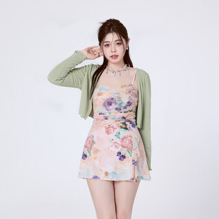 Agliondy large size swimsuit for fat girls to cover their flesh 2025 new style looks slimming and fat mm hot spring beauty green gardenia color xl