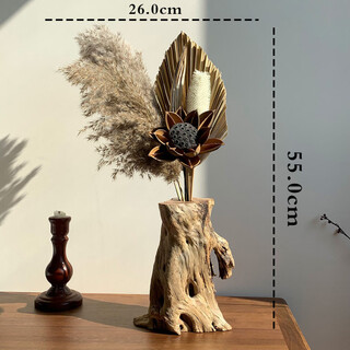 China retro zen solid wood dried flower vase decoration living room tea room tea table flower arrangement wooden decoration decoration wooden lotus bouquet vase as shown in the set