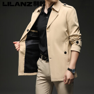 利郎25新款风衣外套男短款春秋加绒英伦风卡其色商务休闲中青年单排扣 卡其  春秋单款 M 建议体重90-105斤