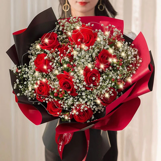 Baihuaguan flowers red roses gypsophila real bouquet birthday gift for girlfriend confession to wife city delivery within hours i love you like one 11 red roses + gypsophila + red beans | t75