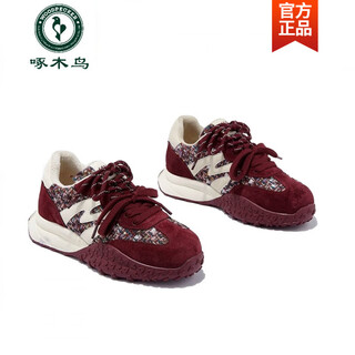 Woodpecker red thick-soled versatile shoes for women 2025 new autumn and winter plus velvet warm casual sports shoes fashionable versatile women's shoes rice red velvet 39