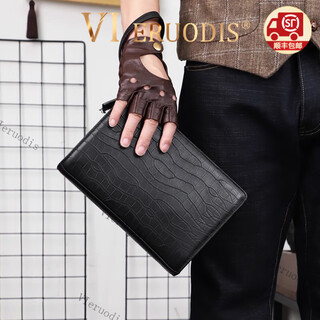 Vieruodis light luxury 2025 new men's clutch genuine leather large capacity envelope bag business cowhide high-end clutch for men texture black