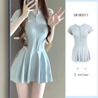 Bangbo shi dress-style swimsuit for women 2025 new student conservative slim sports boxer briefs large size hot spring swimsuit one-piece swimsuit pink gray one size fits (100-135)