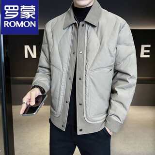 Romon 90 velvet high quality lightweight down jacket for men winter 2025 new silhouette versatile fashion splicing lapel jacket slate gray xl (135-150jin jin equals 0.5kg)