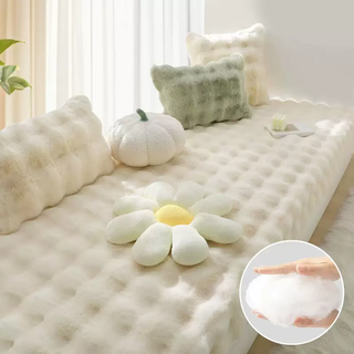 Yusenyi rabbit plush bay window cushion window sill mat winter thickened plush autumn and winter balcony bedroom seat cushion customized rabbit plush cream white (upgraded quilted design) 110x210cm