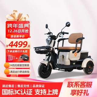 Yadi k2c new national standard electric tricycle for the elderly to pick up and drop off children, transport people and cargo, push-pull seat, strong power and endurance, k2c wood brown + 20a graphene battery + package installation