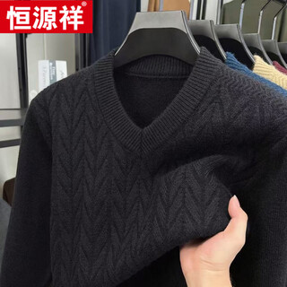 Hengyuanxiang winter sweater thickened new sweater for men middle-aged warm loose knitted sweetheart neck sweater for outer wear black m 80-100
