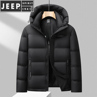 Jeep spirit thickened men's down jacket winter outdoor cold-proof and warm down jacket 90 white duck down new national standard three-way fabric black m 170