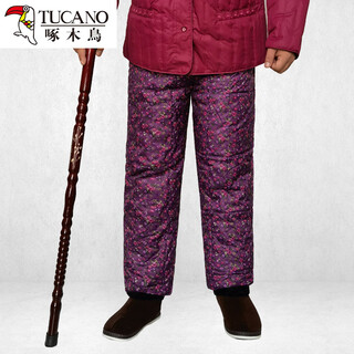 Woodpecker winter middle-aged and elderly women's high-waisted loose straight-leg plus velvet and fattened warm down pants and thickened long pants purple flower xxs size 150
