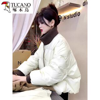 Woodpecker european fat mm cotton clothes women's winter small short jackets knitted stitching stand collar down cotton jackets beige m recommended weight jin jin is equal to 0.5 kg or less