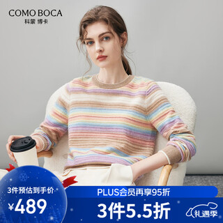 Komenboca 2025 autumn and winter new dopamine cashmere sweater rainbow striped sweater round neck bottoming sweater symphony l