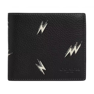 Coach lightning bolt print pebble leather wallet mini men's black black 1 black 2