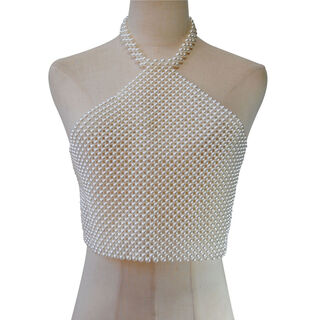 European and american hot-selling pearl tube top sexy hot girl beaded elastic chest chain hand-woven white beaded vest white one size