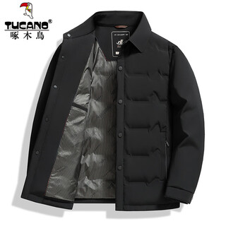 Woodpecker down jacket men's short lapel thick warm winter jacket for young and middle-aged all-match coldproof jacket duck down casual jacket yr8615 black 3xl 190
