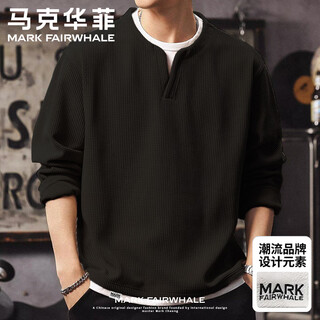 Mark huafei american retro double-collar sweatshirt men's spring and autumn new contrast color casual trend long-sleeved handsome fake two-piece t-shirt