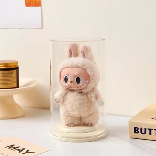 Yusenyi rmax labubu doll bubble mart display box labubu acrylic storage box doll protection dust cover creamy yellow dustproof display box with hanger creamy yellow dustproof display box with hanger