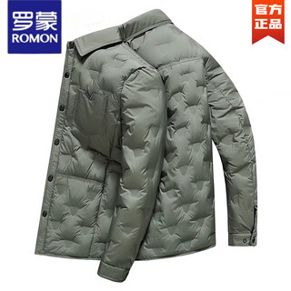 Romon light jacket down jacket men's short 2025 autumn and winter new casual lapel retro old money style jacket top green l 175