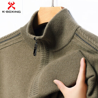 Kbxng jinba business men's wool thickened knitted sweater fall and winter style stand collar zipper casual and versatile business men's wear alpine green 3xl 185/56
