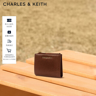 Charles&keith textured solid color bag women's bag multi-card slot short wallet women's birthday new year gift ck6-10680907 chocolate xxs