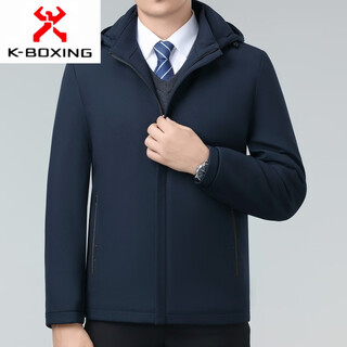 Kbxng jinba winter hooded cotton coat for middle-aged men, business casual, versatile cotton coat, daddy wear, thickened and warm men's cotton padded jacket 6602 navy m 170/48