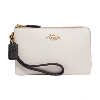 Coach double zip wallet 17 double zipper opening and double card slots polished pebbled leather wrist bag default basic package (bag + dust bag)