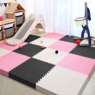 Fantasy foam floor mat, crawling mat, sponge floor mat, puzzle mat, climbing mat, pink, white and black with edge strips, 30x30x1.0cm, 40 pieces, 0 formaldehyde