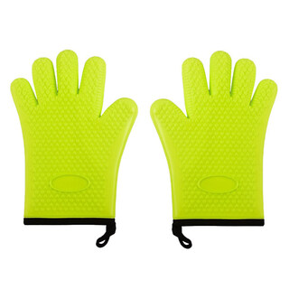 Anjieda home kitchen long and short microwave oven oven pot end heat insulating gloves children's short cotton lined anti-scald insulated silicone short cotton lined silicone anti-scald gloves (cyan) two pack