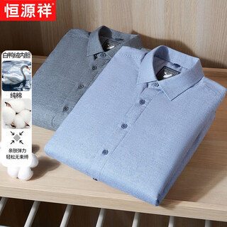 Hengyuanxiang new winter down shirt men's long-sleeved plaid top thickened warm cotton shirt white duck down casual outer 100% non-pilling blue 39