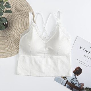 2023 new summer style kaka wrapped breast latex breast pads without rims underwear female sexy lace cross suspender back white one size