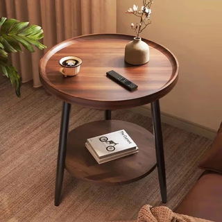 Jingcai coffee table side table sofa side table round table tea table bedside table balcony small table jcj29 walnut color