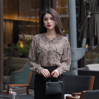 Girdear new winter style versatile loose and comfortable double pocket printed shirt 1300863 leopard print m (size 3)
