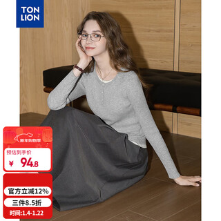 Tonlion 2025 autumn women's fake two-piece half-cardigan woolen bottoming shirt
