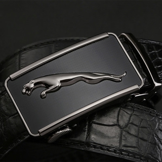 Lism light luxury high-end men's belt 2025 crocodile leather automatic buckle genuine leather business green jaguar pants belt men black 105cm