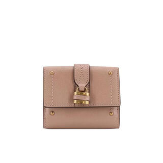 Chloe women's tri-fold wallet snap closure coin bag bill bag portable storage leather material metal lock nude color one size