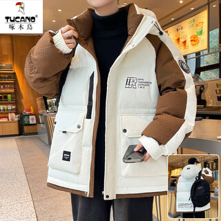 Woodpecker workwear down jacket men's winter 2025 new 90 white duck down jacket men's warm hooded winter jacket 9012 mika national standard 90% white duck down s 165 (approximately 95~110 jin jin equals 0.5 kg can be worn)